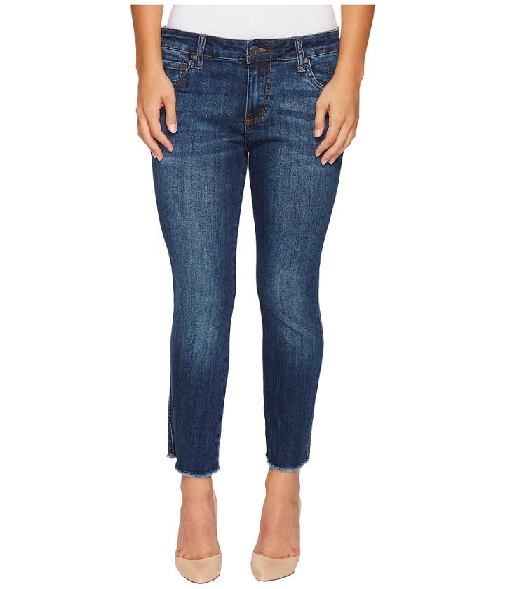 Kut From The Kloth - Petite Reese Ankle Straight W/ Frey Hem In Upheld W/ Dark Stone Base Wash