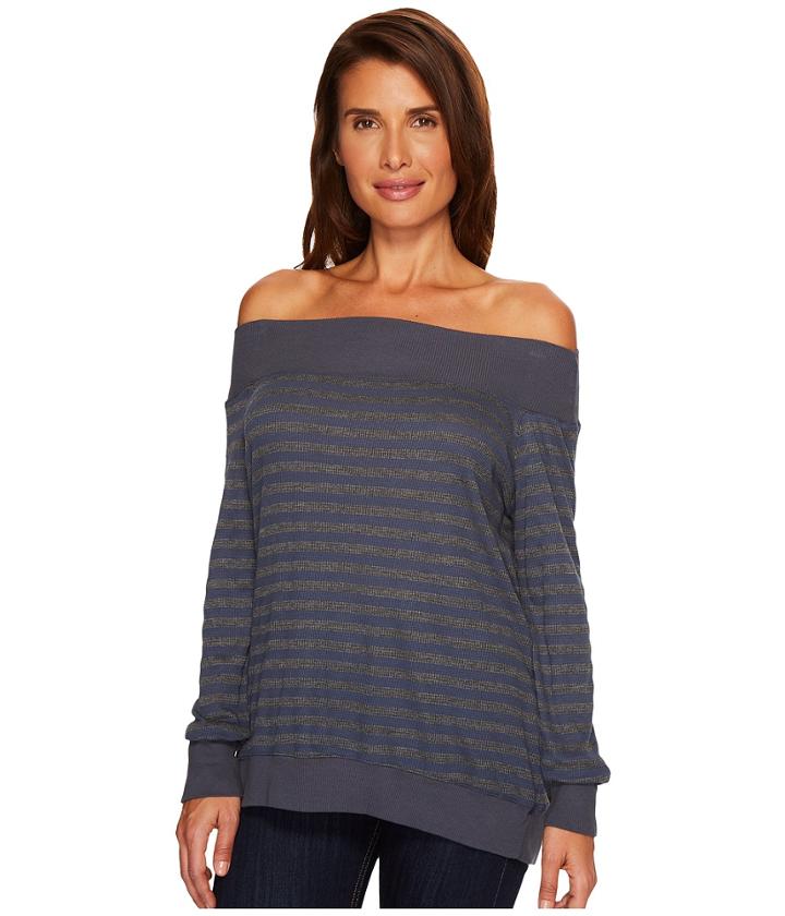 Allen Allen - Stripe Long Sleeve Off The Shoulder Top