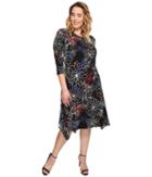 Vince Camuto Specialty Size - Plus Size Three-quarter Sleeve Floral Coastline Sharkbite Dress