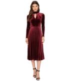 Maggy London - Pleated Velvet Fit Flare With Turtleneck Detail