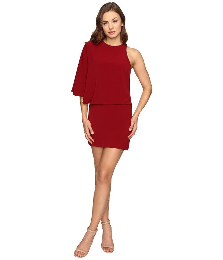 Halston Heritage - Asymmetrical Boat Neck Mini Dress W/ Back Drape