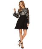Aidan Mattox - Long Sleeve A-line Lace And Crepe Cocktail Dress