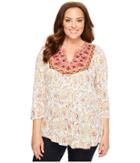 Lucky Brand - Plus Size Embroidered Bib Top
