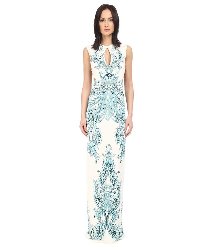 Just Cavalli - Backless Keyhole Gown In Peacock Print