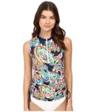 Tommy Bahama - Mare Paisley Sleeveless Half-zip Rash Guard Dress