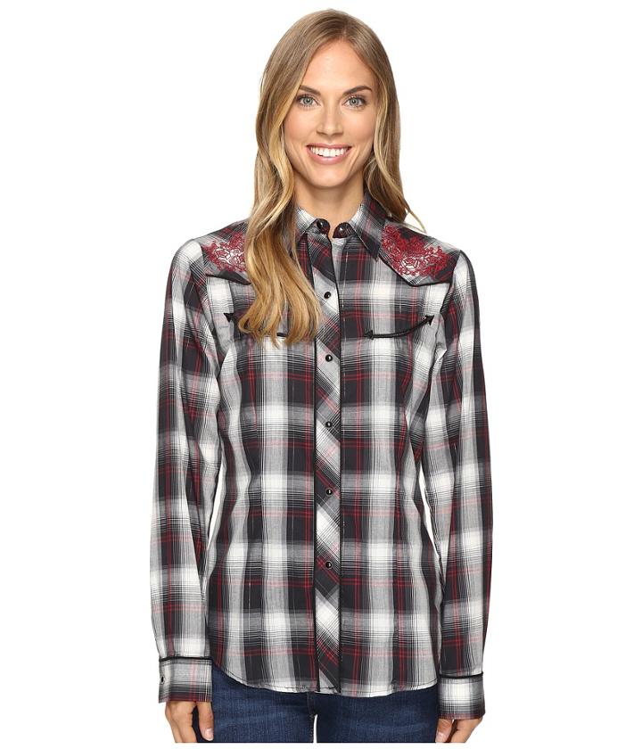 Roper - 0664 Cream And Black Plaid With Lurex And Embroidery Shirt