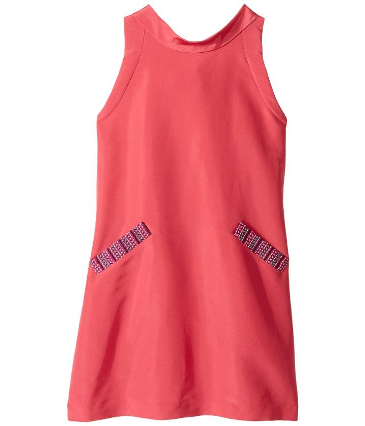 Oscar De La Renta Childrenswear - Silk Faille Tie Back Dress W/ Tweed Trim Detail