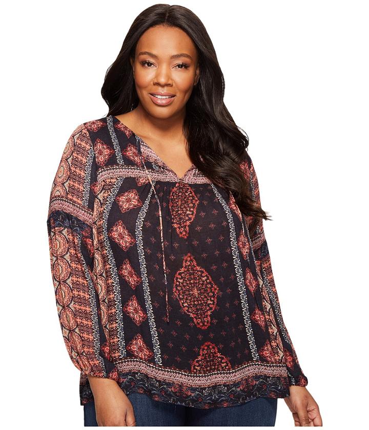 Lucky Brand - Plus Size Border Print Peasant Top