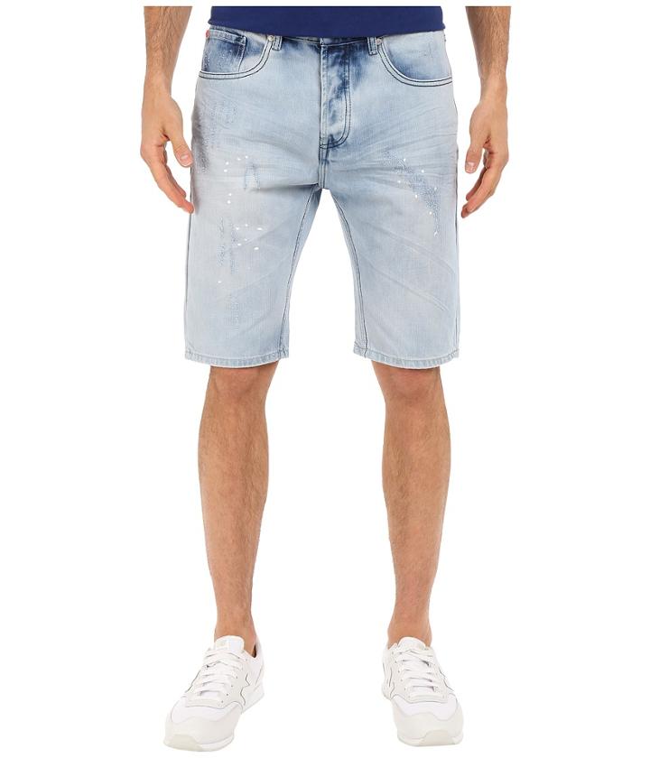 Staple - Splatter Denim Shorts In Light Stone Wash