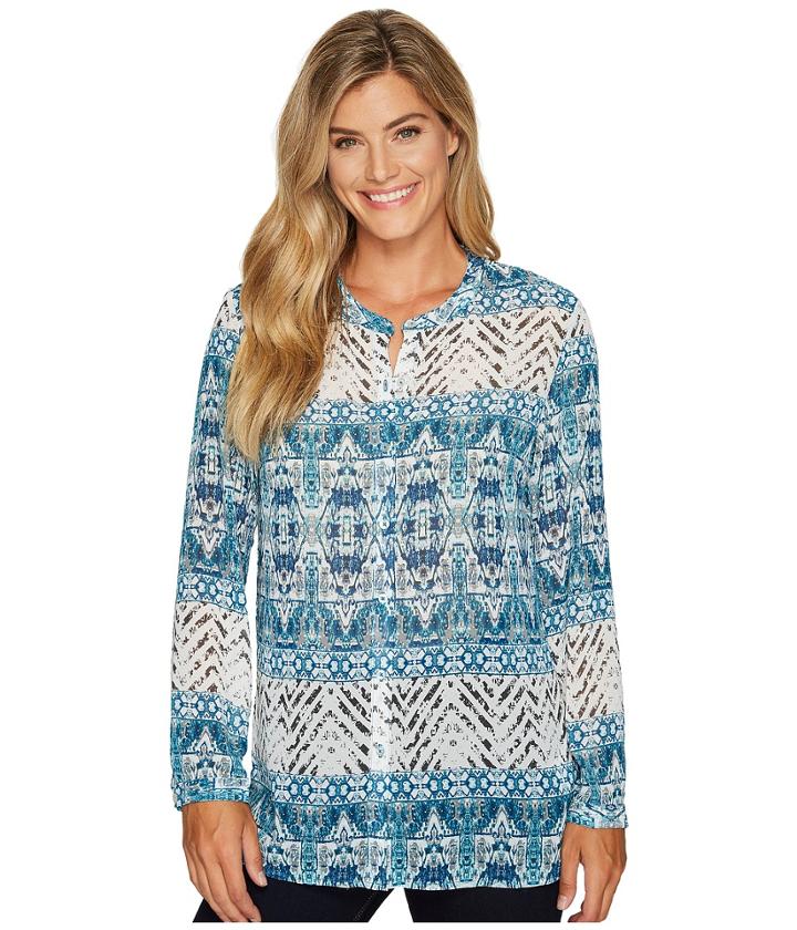 Tribal - Long Sleeve Printed Button Front Blouse