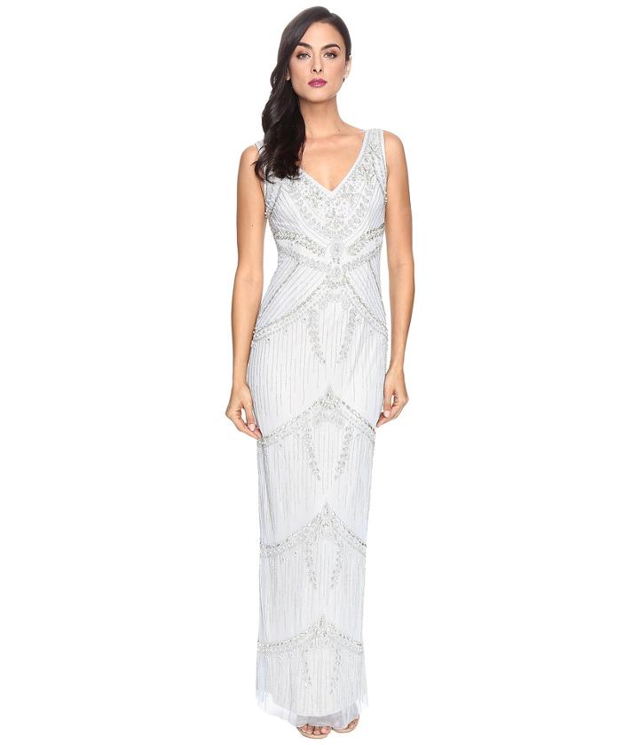 Adrianna Papell - Deep V-neck Fully Beaded Column Gown