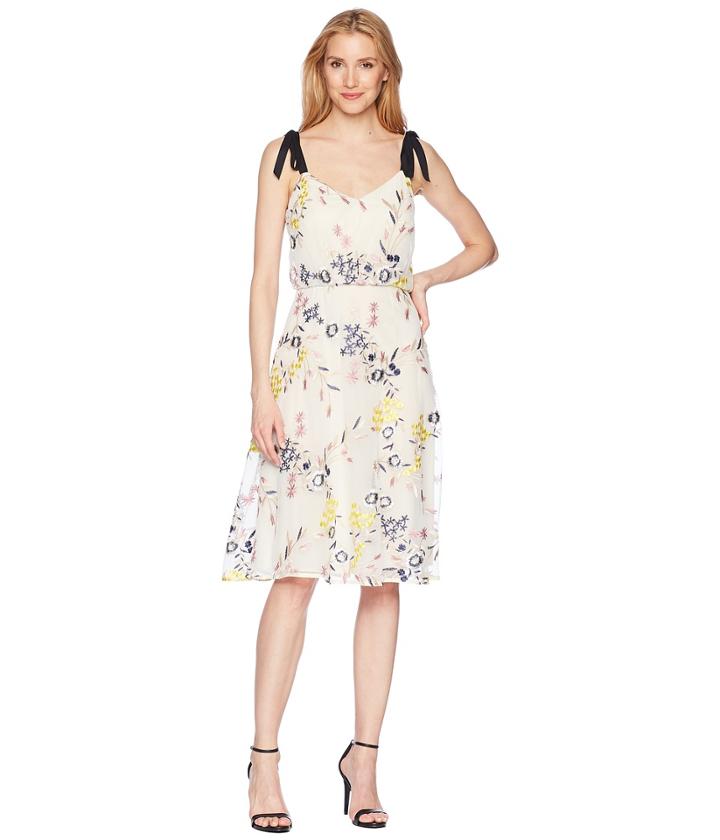 Donna Morgan - Embroidered Mesh Blouson Midi With Self Tie Shoulder