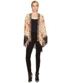 The Kooples - Kimono With Embroidered Flower Stripes And Fringes