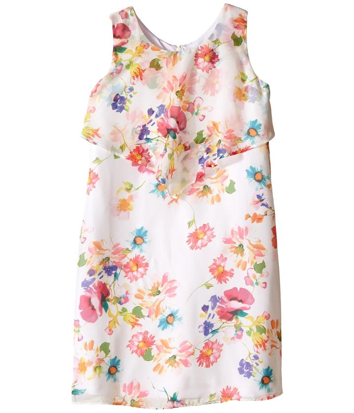 Us Angels - Floral Chiffon Sleeveless Popover W/ Flare Skirt