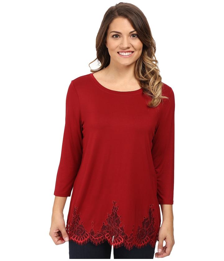 Nydj Petite - Petite Lace Hem Knit Blouse