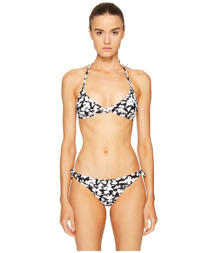 Proenza Schouler - Abstract Flower Print Tie Front Triangle Top W/ Adjustable Halter Strap Side Tie Bikini Bottom