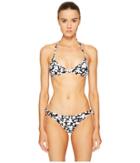 Proenza Schouler - Abstract Flower Print Tie Front Triangle Top W/ Adjustable Halter Strap Side Tie Bikini Bottom