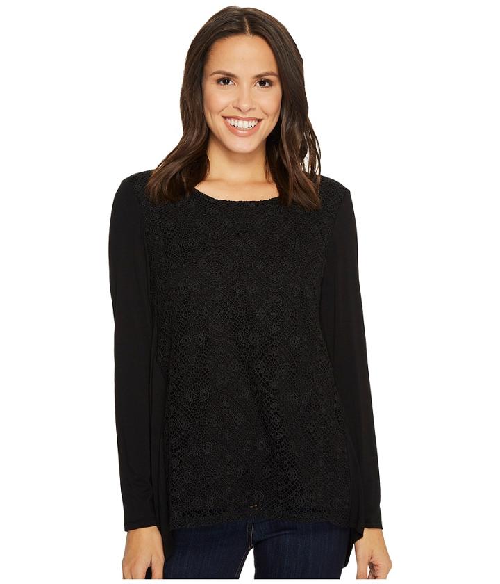 Tribal - Long Sleeve Crochet Lace Front Blouse W/ Back Pleat Detail