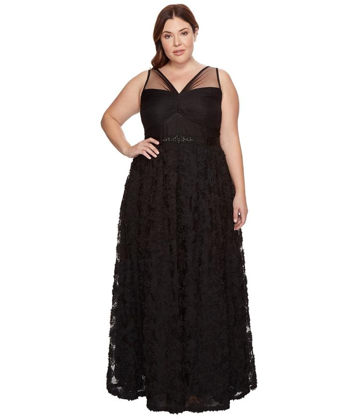 Adrianna Papell - Plus Size Sleeveless Long Tule Rosette Ball Gown