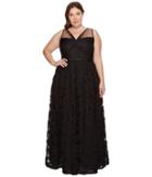 Adrianna Papell - Plus Size Sleeveless Long Tule Rosette Ball Gown