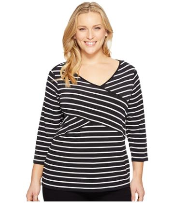 Calvin Klein Plus - Plus Size Long Sleeve Stripe Panel Top