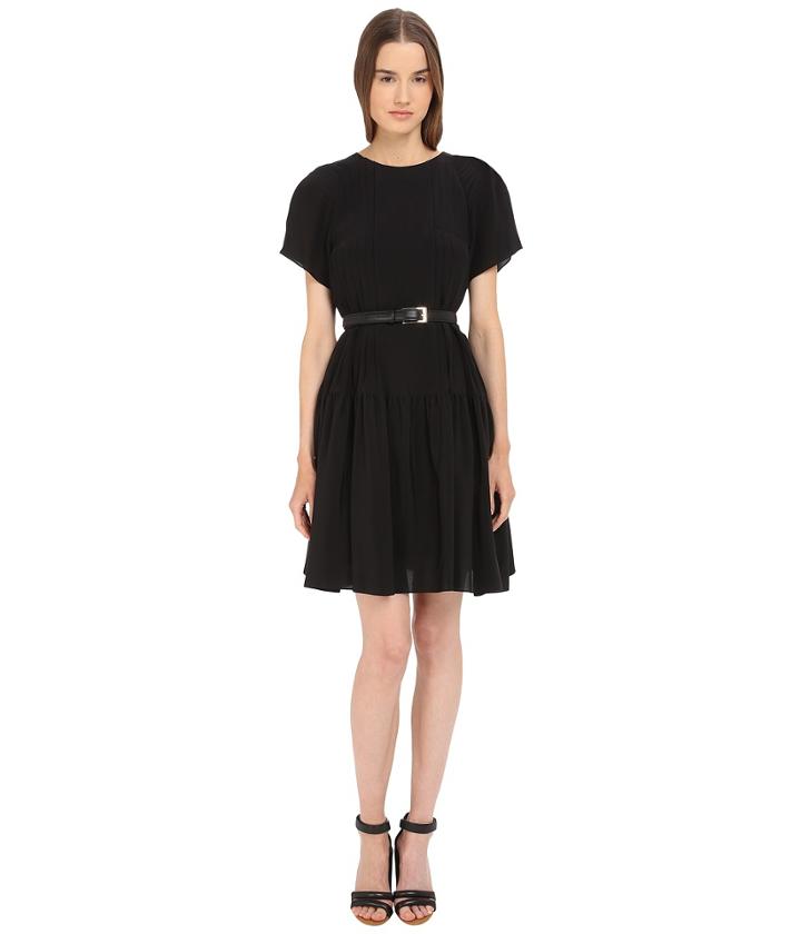 Vera Wang - Short Sleeve Pleated Peasant Dress