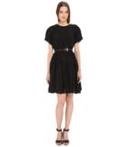 Vera Wang - Short Sleeve Pleated Peasant Dress