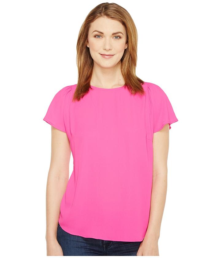 Cece - Lightweight Crepe Flutter Cap Sleeve Blouse