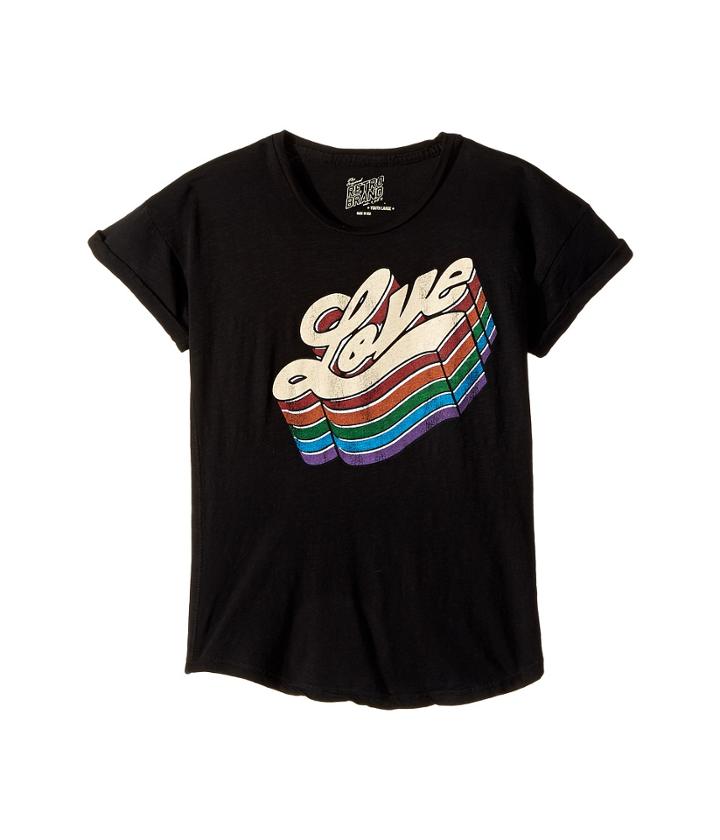 The Original Retro Brand Kids - Rolled Short Sleeve Crew Neck Girls Slub Love Tee