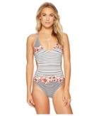 Vince Camuto - Blossom Stripes Plunging Double Cross-back One-piece Swimsuit