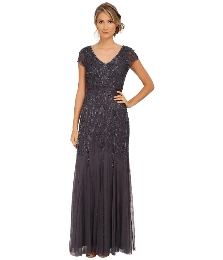 Adrianna Papell - Beaded Cap Sleeve Gown
