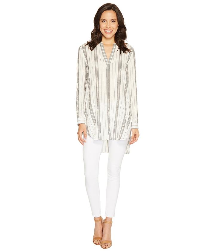 Two By Vince Camuto - Long Sleeve Crinkle Cotton Stripe Split-neck Popover
