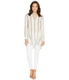 Two By Vince Camuto - Long Sleeve Crinkle Cotton Stripe Split-neck Popover