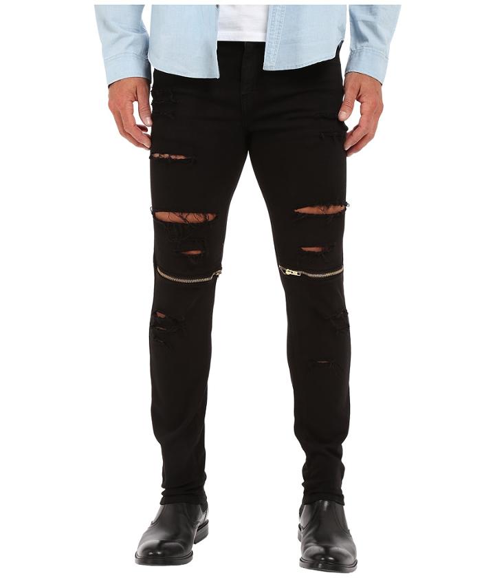 Rustic Dime - Knee-zip Taper Fit In Black Sliced