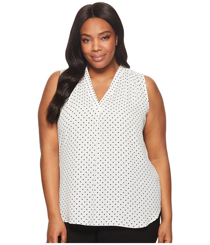 Vince Camuto Specialty Size - Plus Size Sleeveless Poetic Dots V-neck Blouse