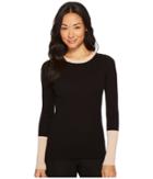 Vince Camuto Specialty Size - Petite Color Blocked Long Sleeve Ribbed Sweater