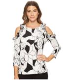 Ivanka Trump - Matte Jersey Printed Ruffled Cold Shoulder Top