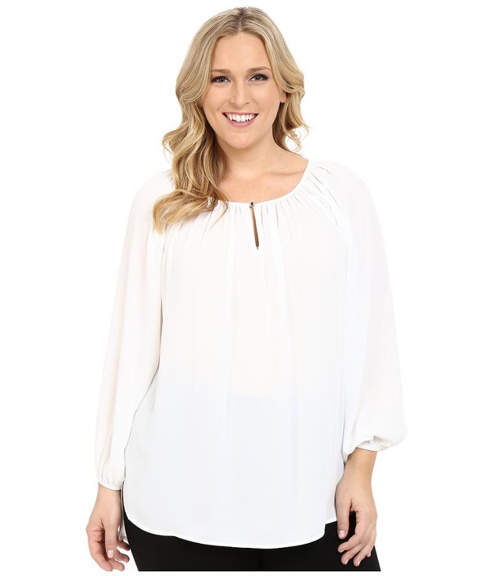 Vince Camuto Plus - Plus Size Long Sleeve Shirred Neck Peasant Blouse