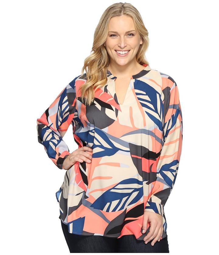 Vince Camuto Plus - Plus Size Long Sleeve Modern Tropics V-neck Tunic