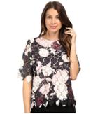Vince Camuto - Elbow Sleeve Chapel Rose Printed Lace Top