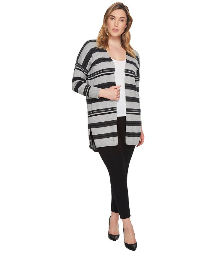 Vince Camuto Specialty Size - Plus Size Long Sleeve Color Blocked Striped Open Front Cardi