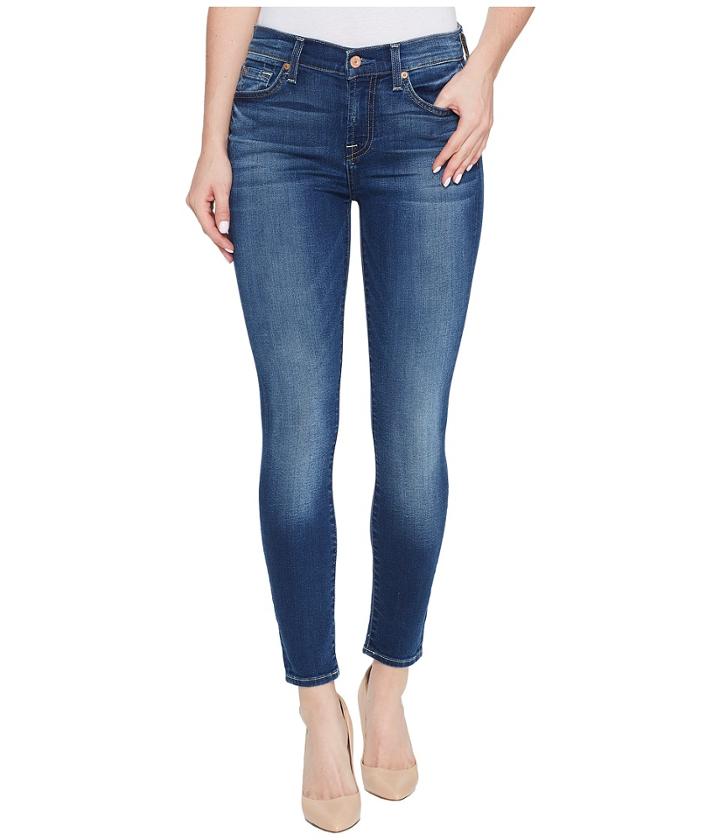 7 For All Mankind - Cropped Skinny Jeans W/ Squiggle In Rich Coastal Blue