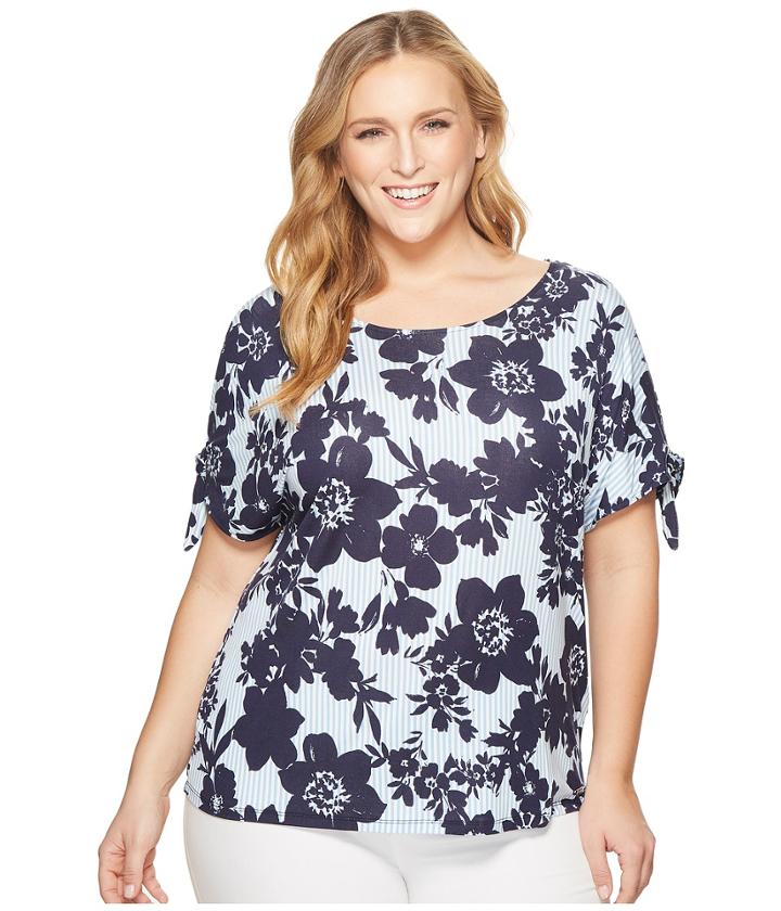Calvin Klein Plus - Plus Size Short Sleeve Top With Tie Sleeves