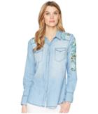 Tribal - Long Sleeve Lightweight Denim Shirt W/ Embroidery Detail