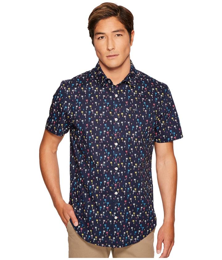 Original Penguin - Short Sleeve Mini Color Palms Stretch Poplin Shirt
