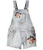 Hudson Kids - Denim Shortall With Floral Embroidery In Medium Stone Wash