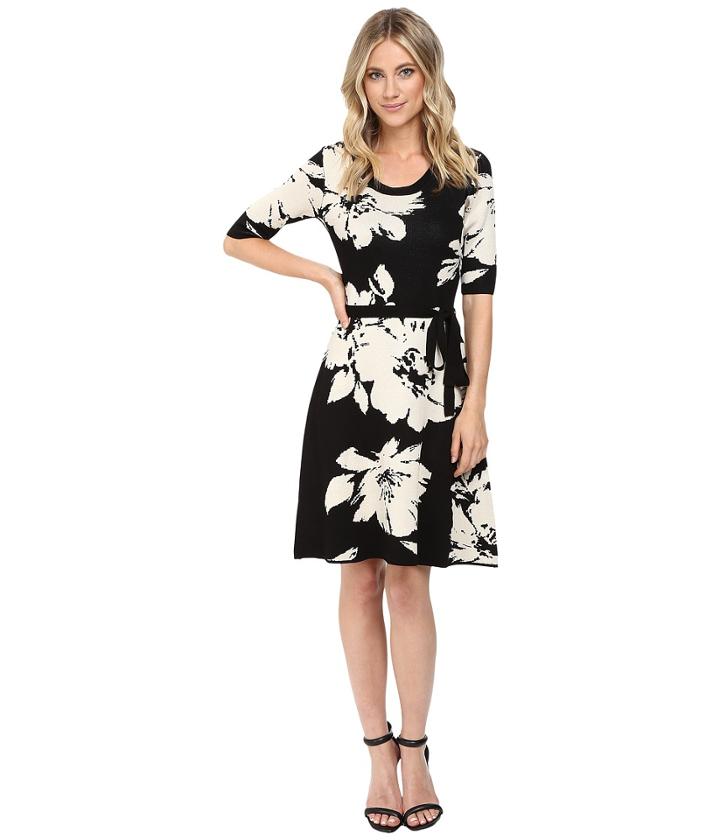 Christin Michaels - Jainne Floral Sweater Dress With Belt