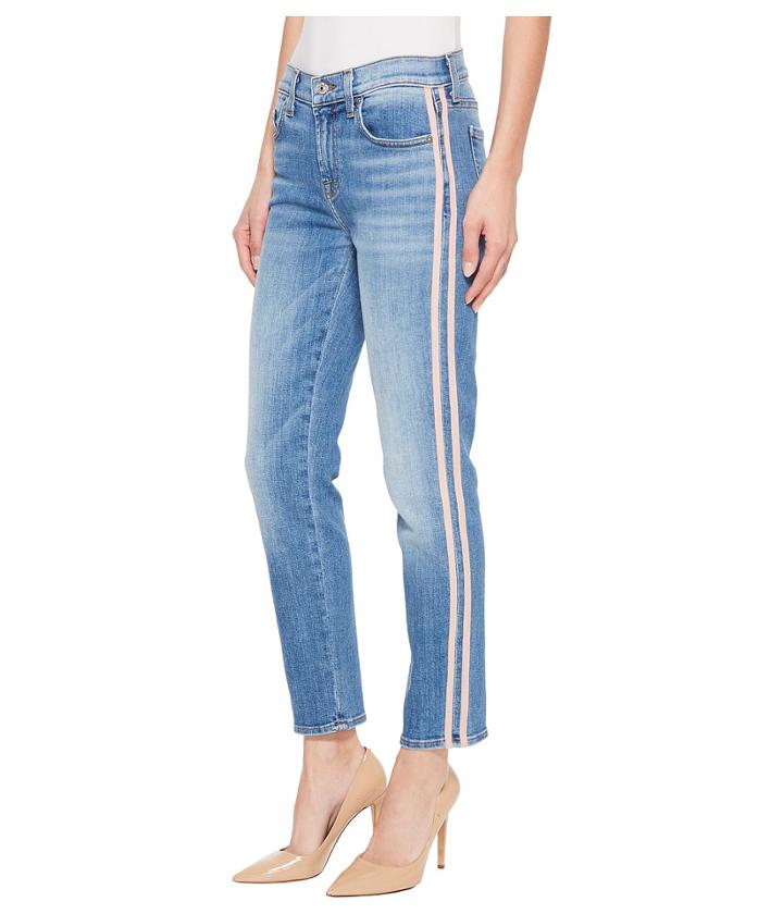 7 For All Mankind - Roxanne Ankle W/ Pink Faux Suede Stripes In Vintage Blue Dunes