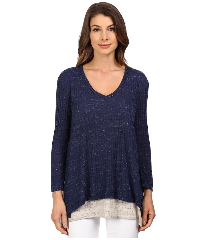 Nally &amp; Millie - V-neck Color Block Overlay Tunic