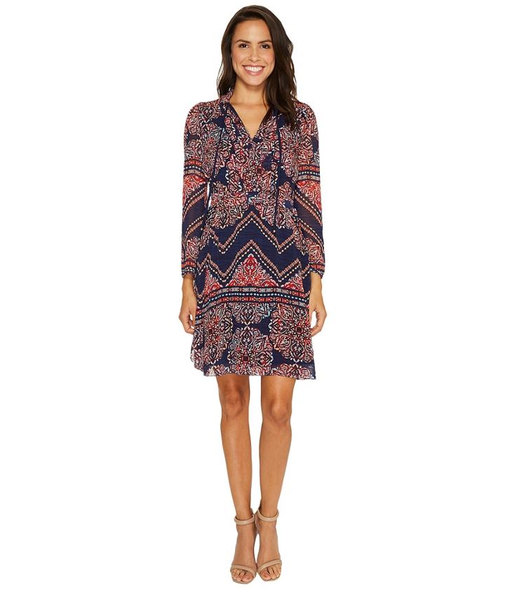 Laundry By Shelli Segal - Long Sleeve Printed Chiffon Dress